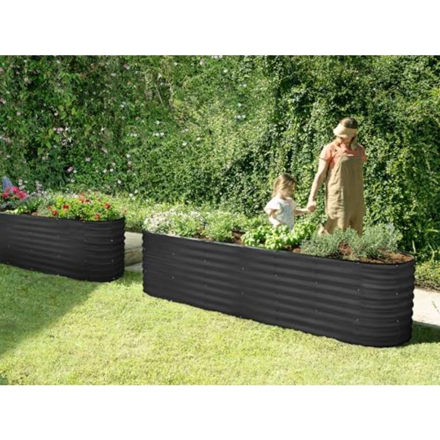 Galvanized Raised Garden Beds Outdoor 8×2×2 Ft Planter Raised Beds for Gardening Vegetables Flowers Black Large Metal Garden Bo