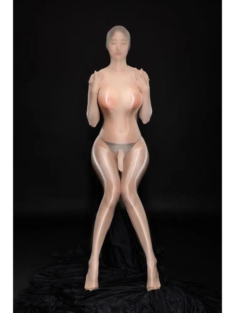 Sexy Men Nylon Catsuit Bodystocking Penis Sheath Hooded Bodysuit Tights Leotard Conjoined Lingerie Jumpsuit Sex Game Sm Toys