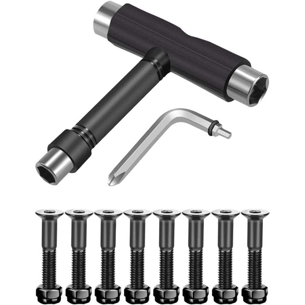 This multi-functional portable skateboard tool comes with a 2-in-1 Allen wrench and Phillips screwdriver.