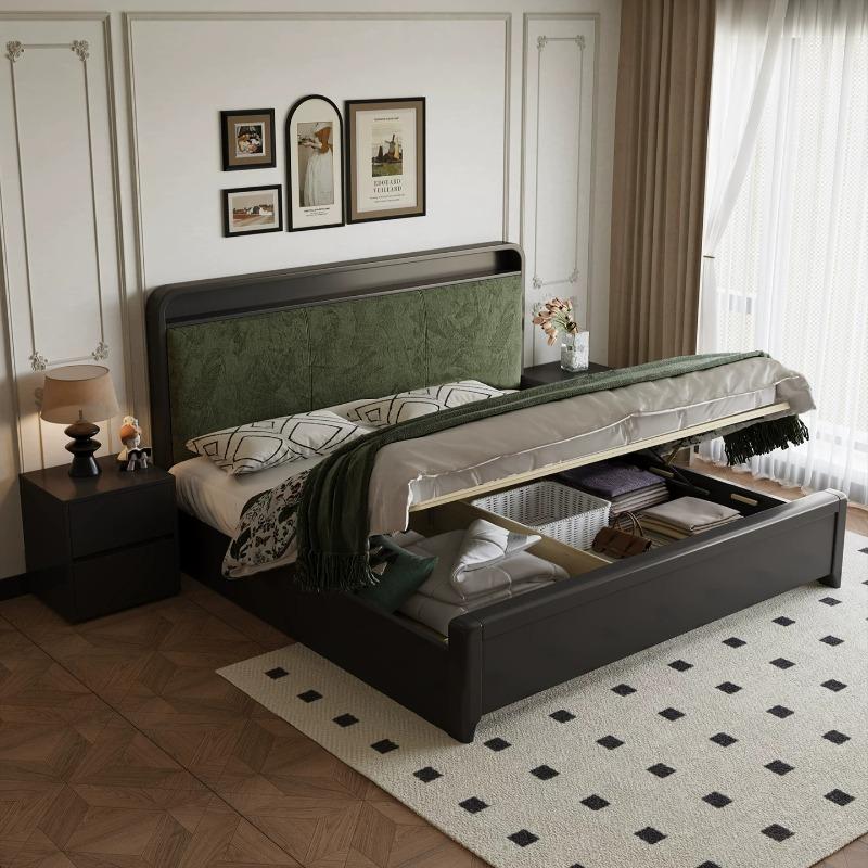 Wooden Hotel Bed European Sleeping Luxury Headboard Storage Bed Unique Aesthetic Camarotes Para Dormitorio Home Accessories