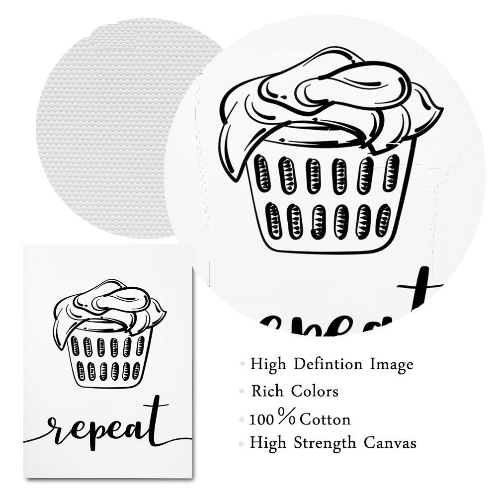 Wash Dry Fold Repeat Canvas Painting Poster Black and White Quote Wall Art Picture For Laundry Room Utility Room Home Decoration