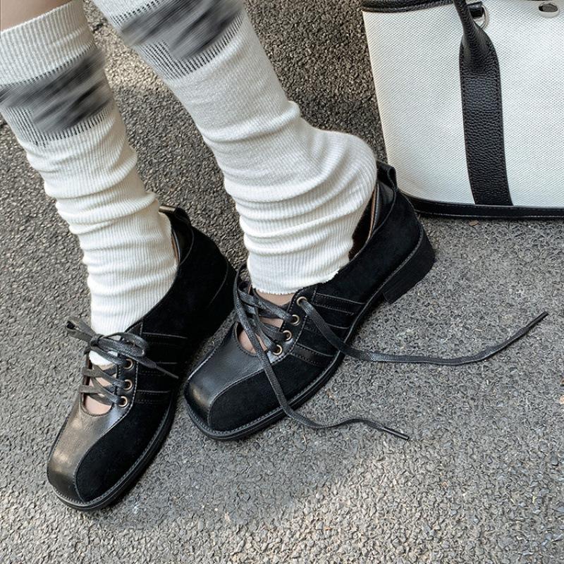 Spring and Autumn New Women's Fashion Single Shoes Low Heel Square Head Mary Jane Shoes Women's Leather Single Soft Sole Black Square Heel Single Shoe