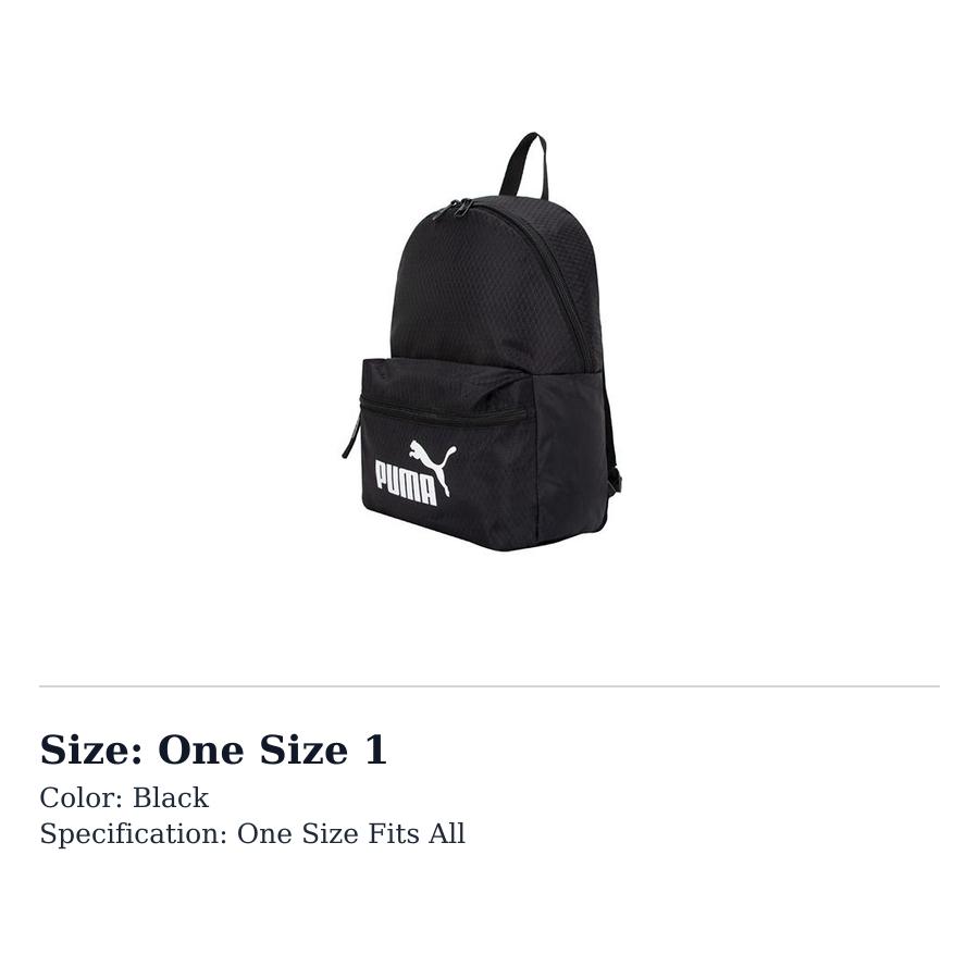 PUMA Athleisure Fabric Backpack Regular Womens Black 079852-01 One Size 1