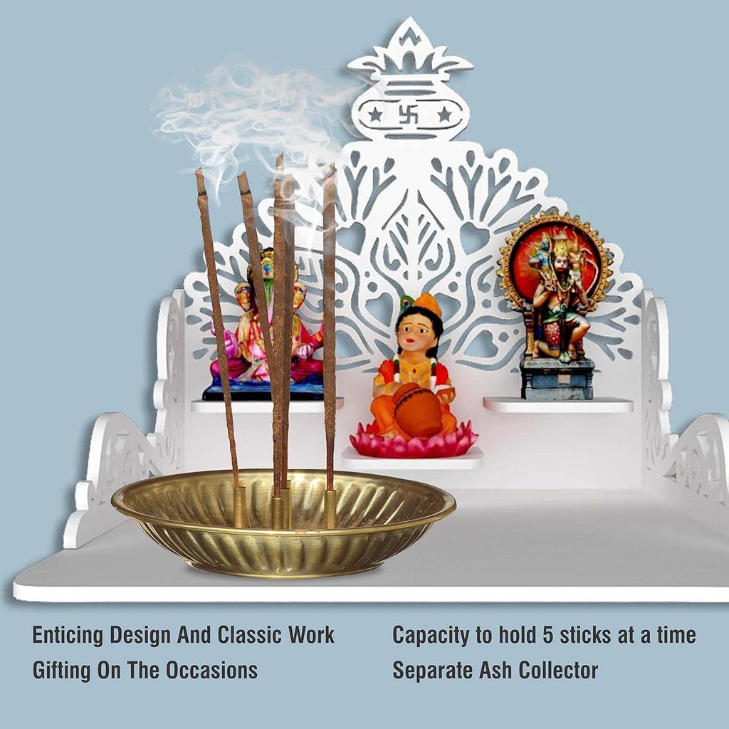 Brass Incense Sticks Holder, Agarbatti Stand with Ash Catcher, 4 Inch, Gold(Round)