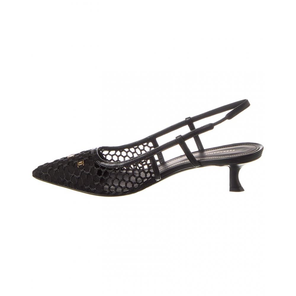 Salvatore Ferragamo Ferragamo Vara Chain Mesh   Leather Slingback Pump Black