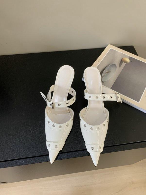 

New pointed belt buckle stiletto single shoes women s bag head silver rear empty high-heeled sandals slippers 39 слоновая кость