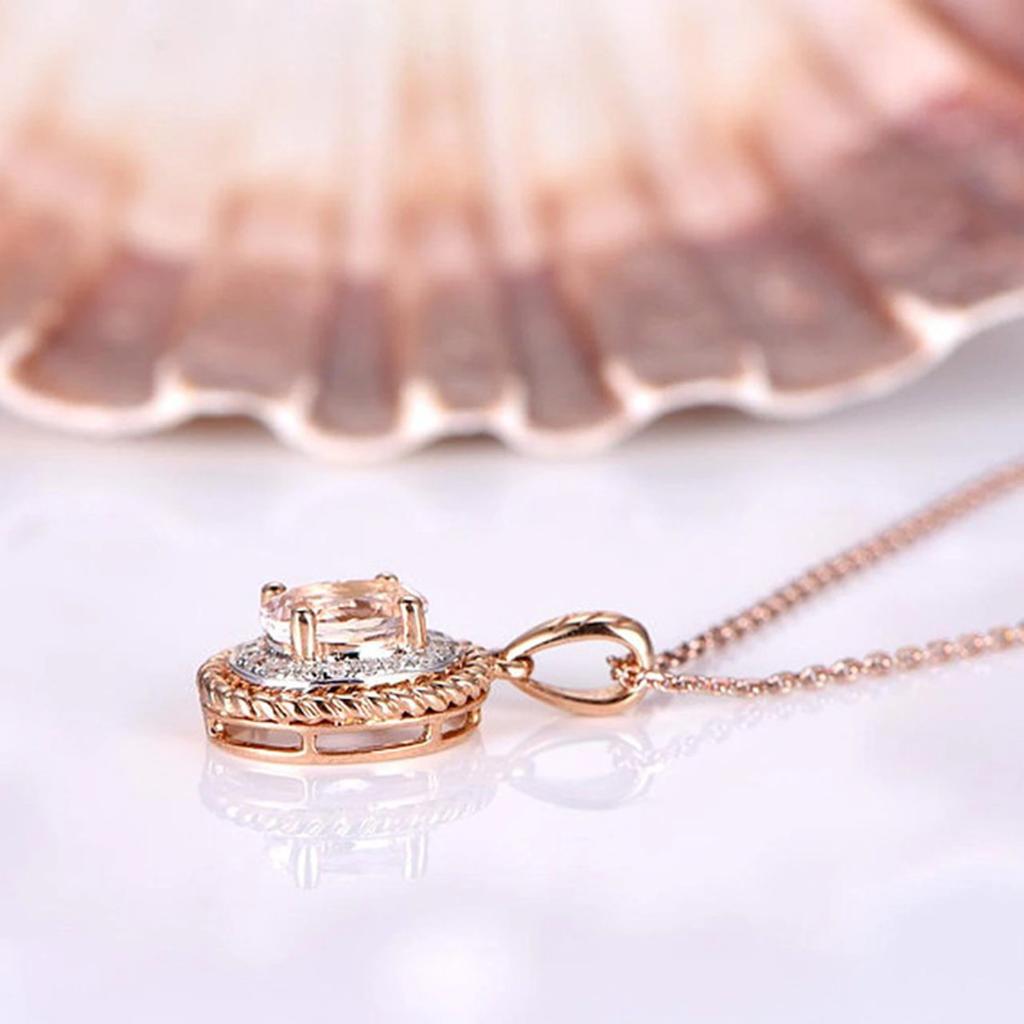 Oval Center Stone Twisted Rope Bezel Halo Pendant Women Cable Link Clavicle Necklace