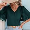 2025 New Solid Color Pleated Short-sleeve Women's Summer Shirt - European & American Style