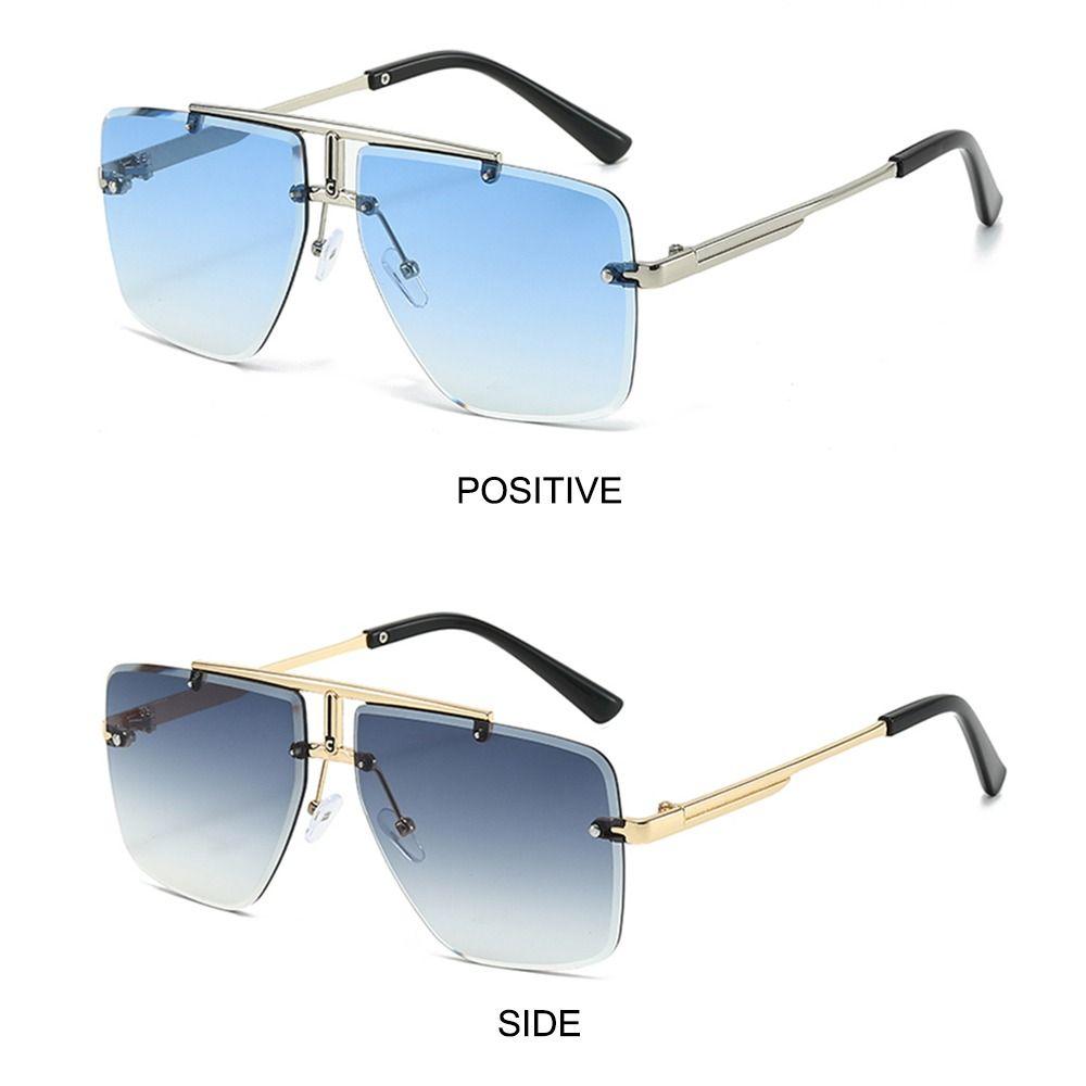 Fashion Double Bridge Sunglasses For Women Men Trendy Rimless Sun Glasses Uv Protection Shades Square Gradient Lens Sun Glasses