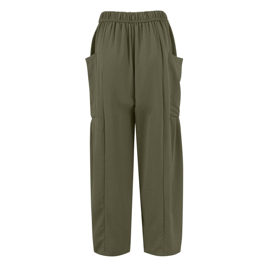 Women Plus Size Wide Leg Pants Middle Waist Summer Baggy Pants With Pockets