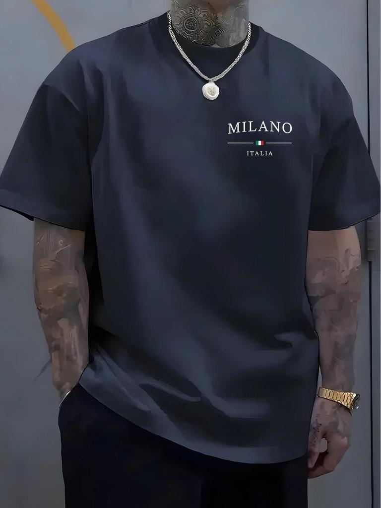 Men's Milan Print Loose Fit Cotton T-shirt - Summer Casual Sports Round Neck Short Sleeve.