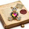 Zinc Alloy Bear Brooch with Colorful Rhinestone Heart, Fashion Lapel Pin for Clothing Decoration