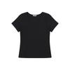 Jambangi Women'S Asymmetrical Neck Ribbed Short Sleeve T-Shirt Ao2Wts462-Bk