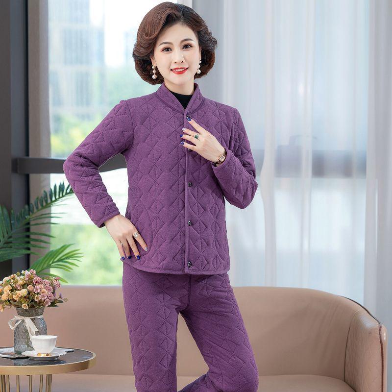 Women's Winter 3-Piece Set: Silk Cotton Coat & Outerwear for Middle-Aged