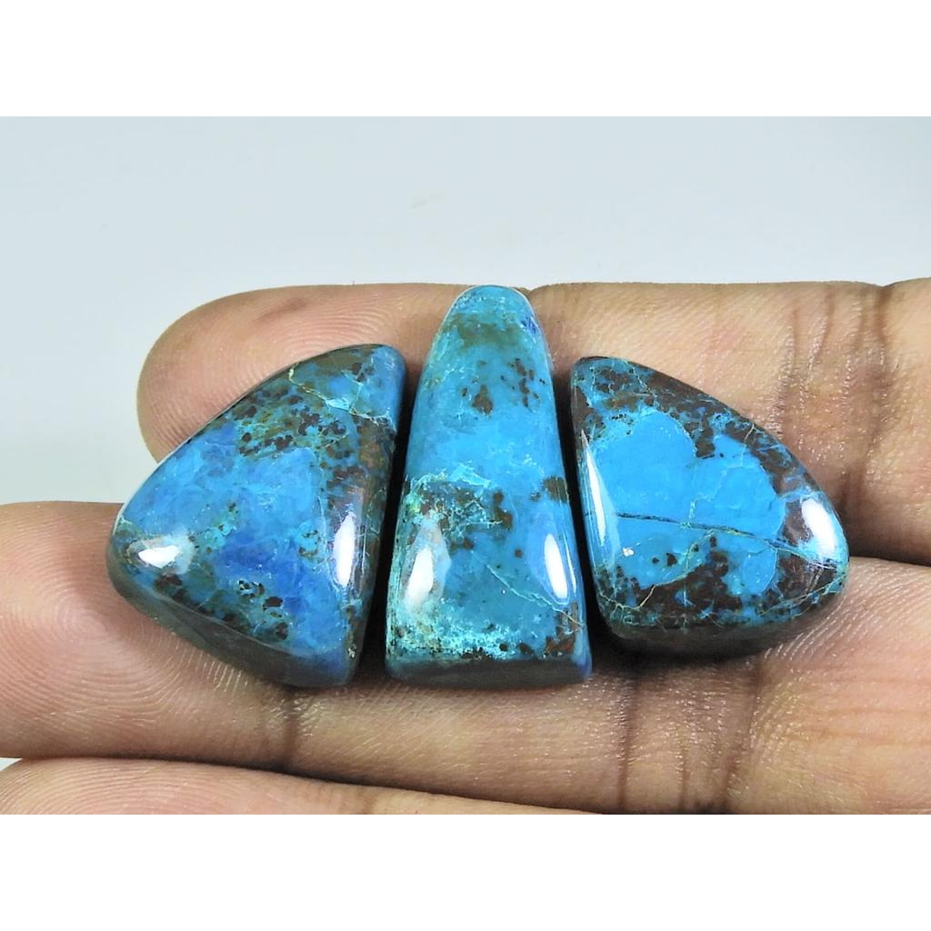 68Cts. Natural Azurite Fancy Cabochon Loose Gemstone 3 Pcs Lot A-555