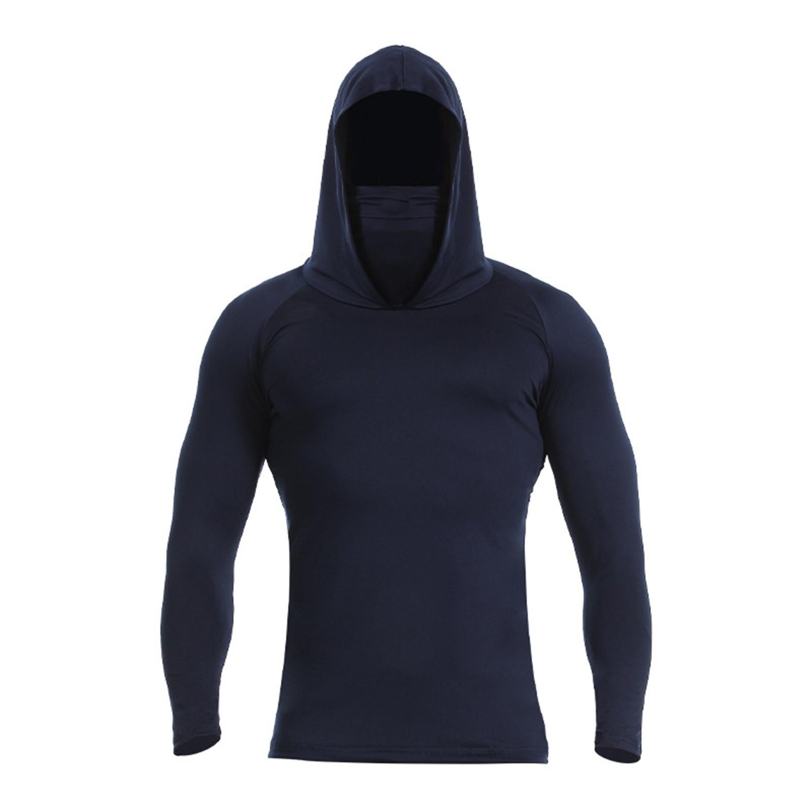 

Чоловіча літня швидковисихаюча футболка з довгим рукавом, сонцезахисний одяг, для риболовлі, фітнесу, спорту, з капюшоном, з довгим рукавом XL Темно-синій