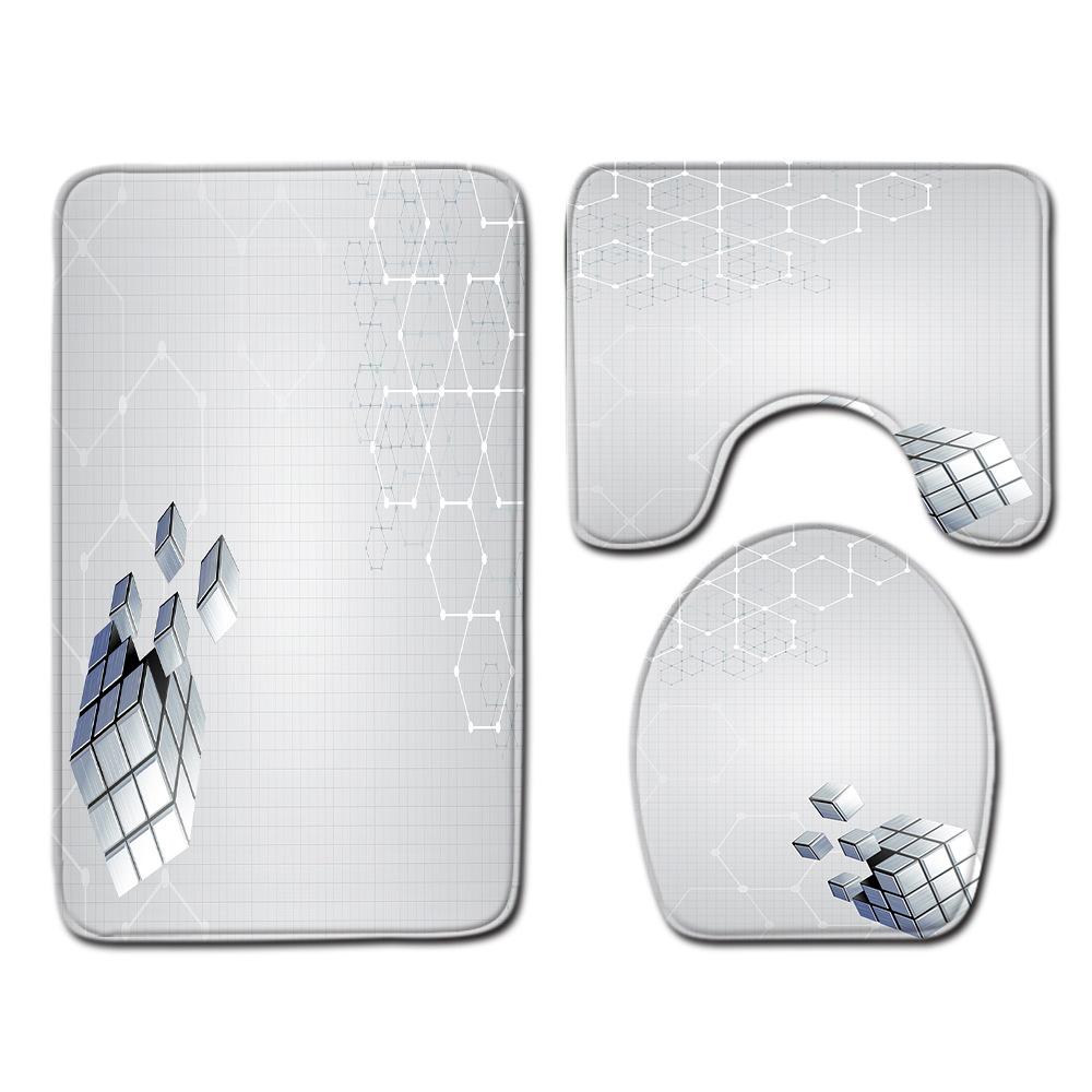 Striped Checkered Toilet Three-Piece Floor Mat Bathroom Three-Piece Carpet Doormat