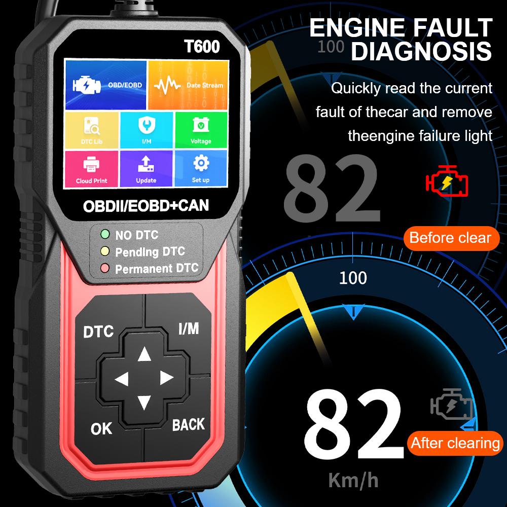 Car Diagnostic Tool T600 OBD2 Scanner Oxygen Sensor Test Automotive DTC Lookup Code Reader Professional Support Cloud Print