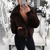 Solid Color Long-sleeved Hooded Coat Fluffy Faux Fur Cardigan Winter Zipper Jacket