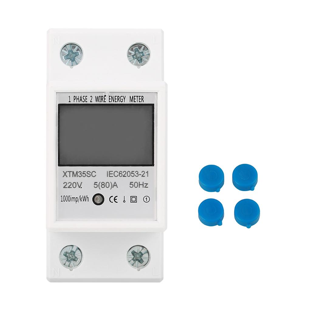 220V 5(80)A Digital 1 Phase 2 Wire 2P Din Rail Electric Meter Electronic KWh Meter