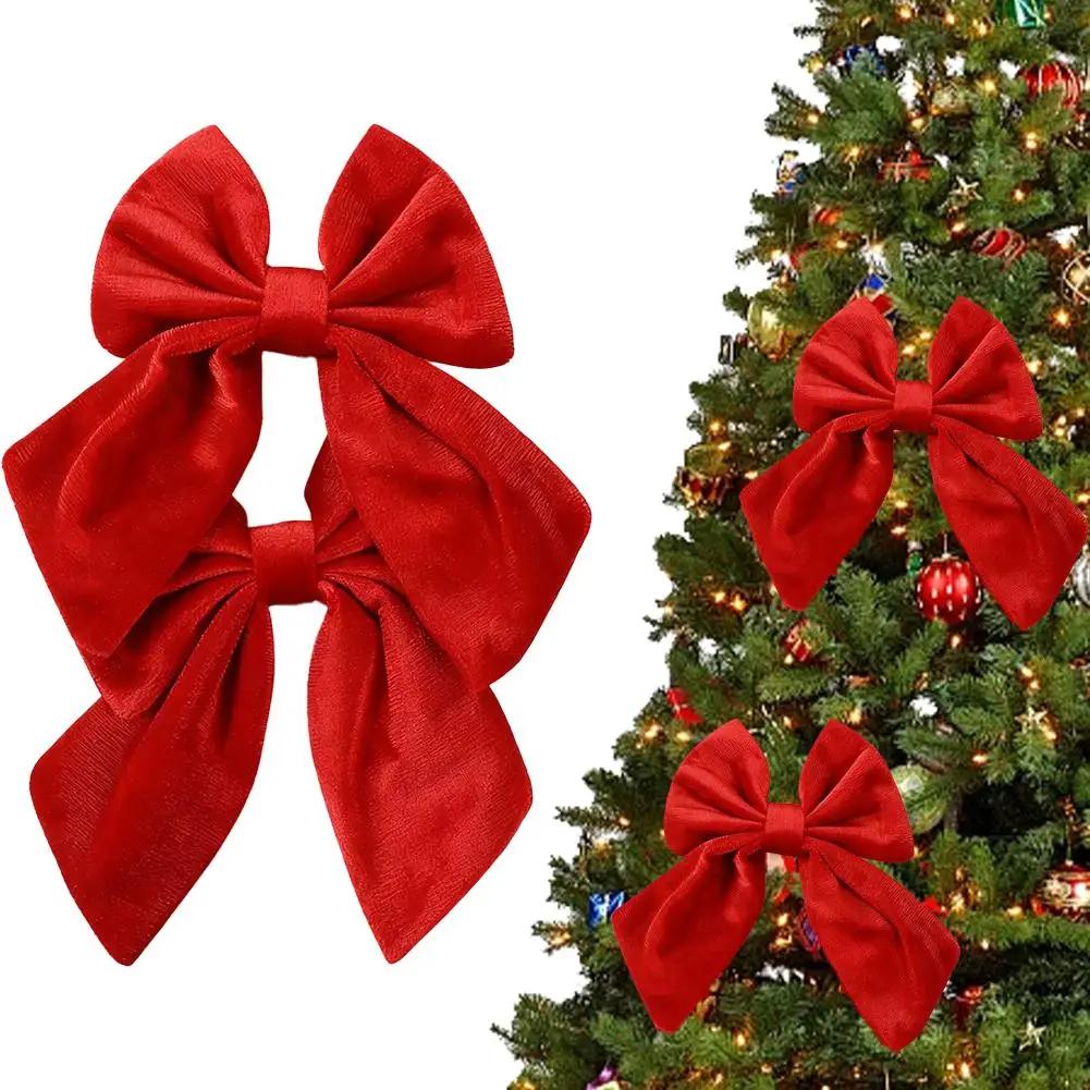 Ribbon Bows Christmas Tree Velvet Bows Red Christmas Ribbon Bows For Xmas Home Decor Tree Wreaths Gift DIY Festive Winter S4D5