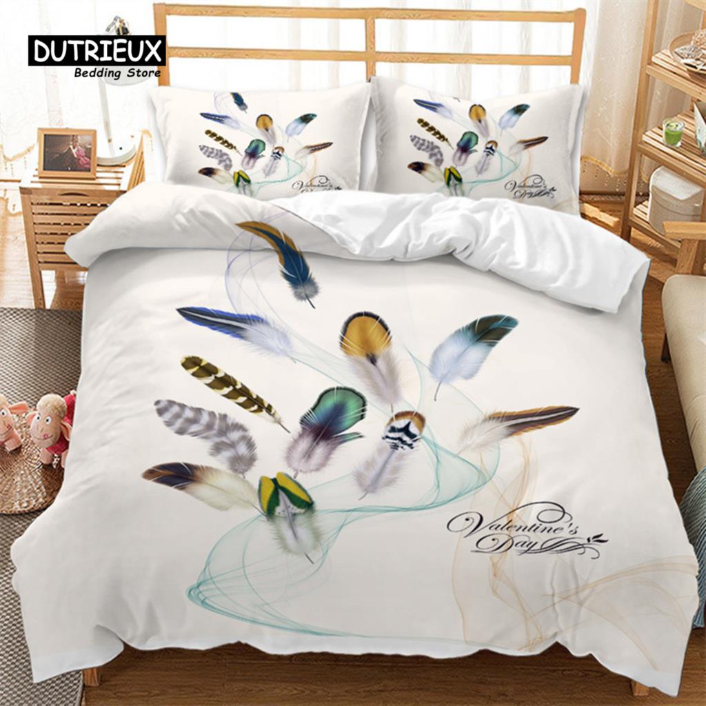 Feather Bedding Set Bohemia Style Abstract Geometric Print Duvet Cover Set Microfiber Comforter Cover King Queen For Kids Adults