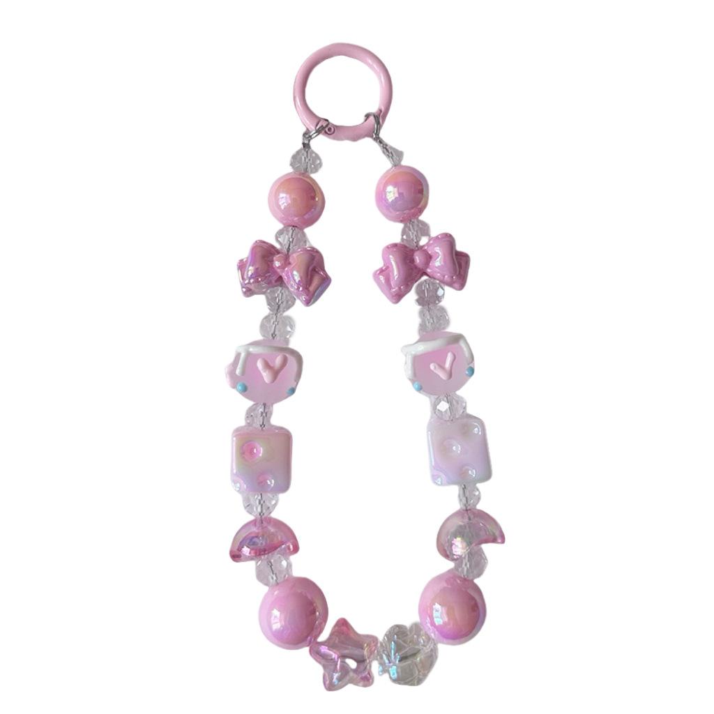 Creative Bow Cheese Beaded Mobile Phone Chain Girls Bracelet Pendant Car Key Chain Bag Pendant