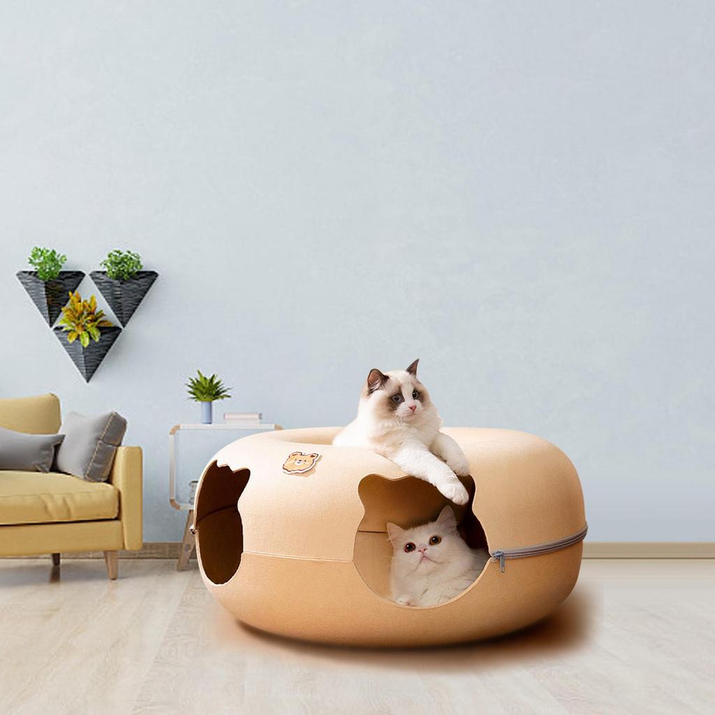 Cat Tunnel Cave Bed Removable Scratch Resistant Training Toy Washable with Zipper House for