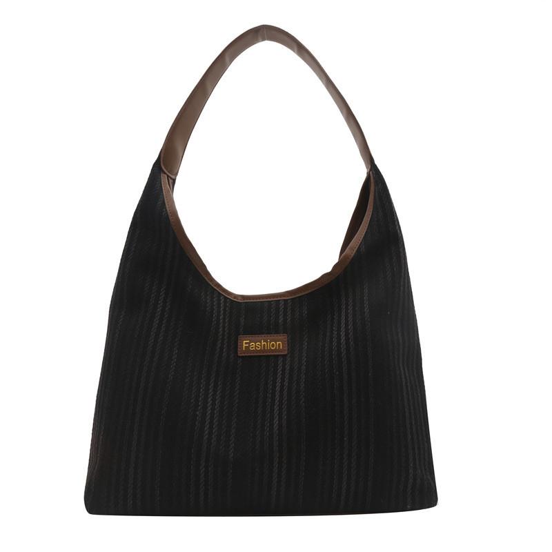 Chic Retro Canvas Tote Bag For Women Spacious Everyday Handbag In Black White Khaki