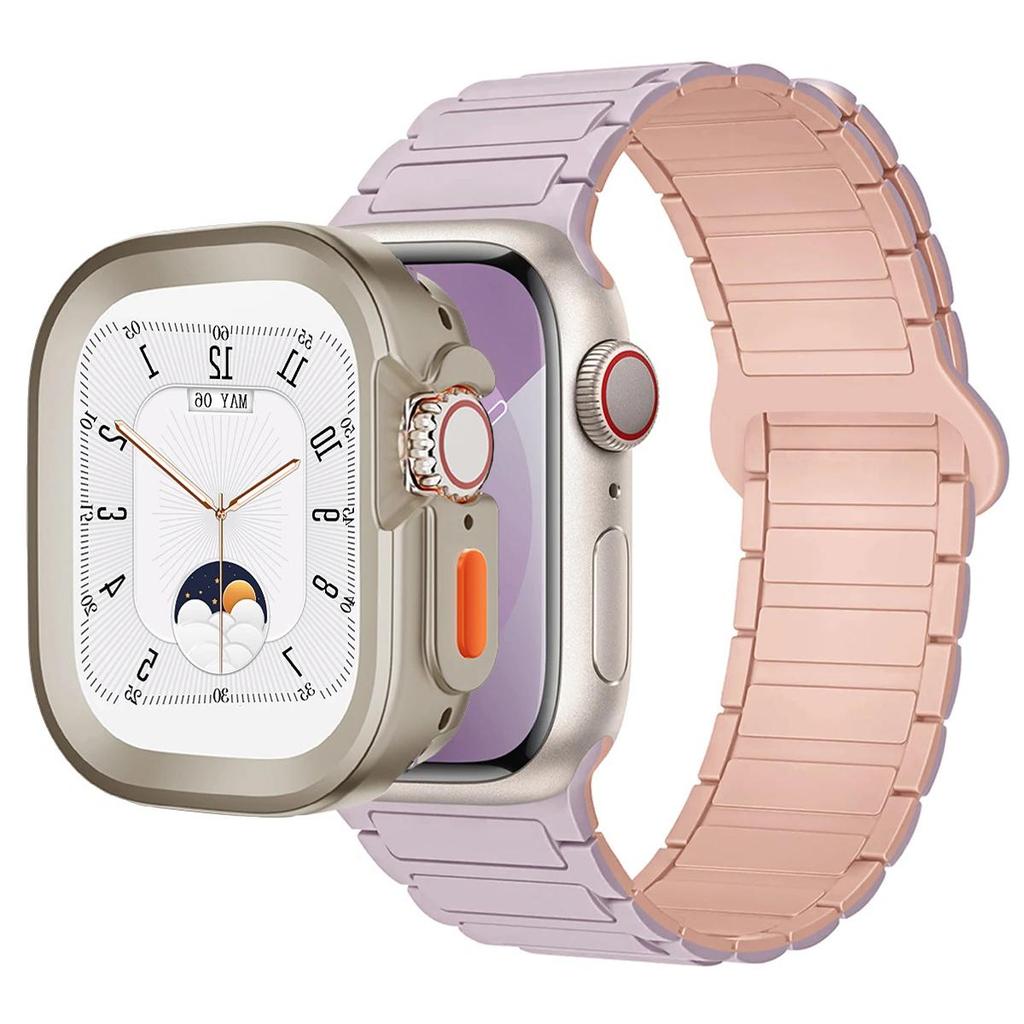 Magnetic Loop+silicone case for Apple Watch 42mm 46mm 44mm 40mm 49mm 45mm 41mm iWatch Series 11 SE 3 Ultra 3 10 9 8 7 6 5 Strap