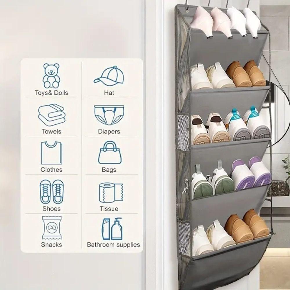 5 Tier Over Door Shoe Organizer Large Capacity Deep Pockets Hanging Shoe Rack Fit 10 Pairs Shoe Sideband Pocket Door Shoe Holder