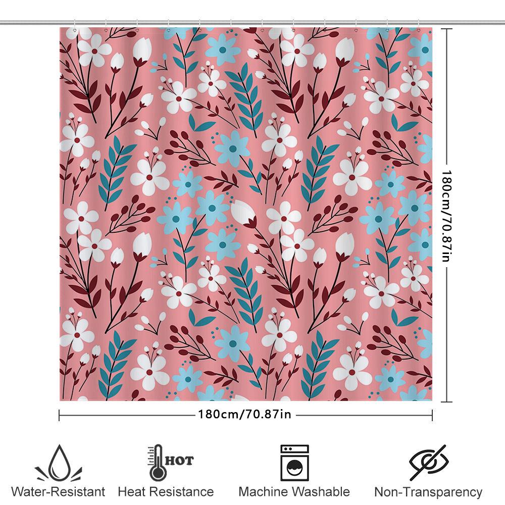 Pink White Floral Shower Curtain Set Bath Decor With Blue Accents Fabric Shower Curtains For Home Decor In Bathroom (Set Of 1)