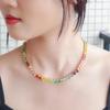 CMM Rainbow Color Love Cubic Zirconia Accessories High-End Necklace Fashion Jewelry Retro Wild Clavicle Chain for Women