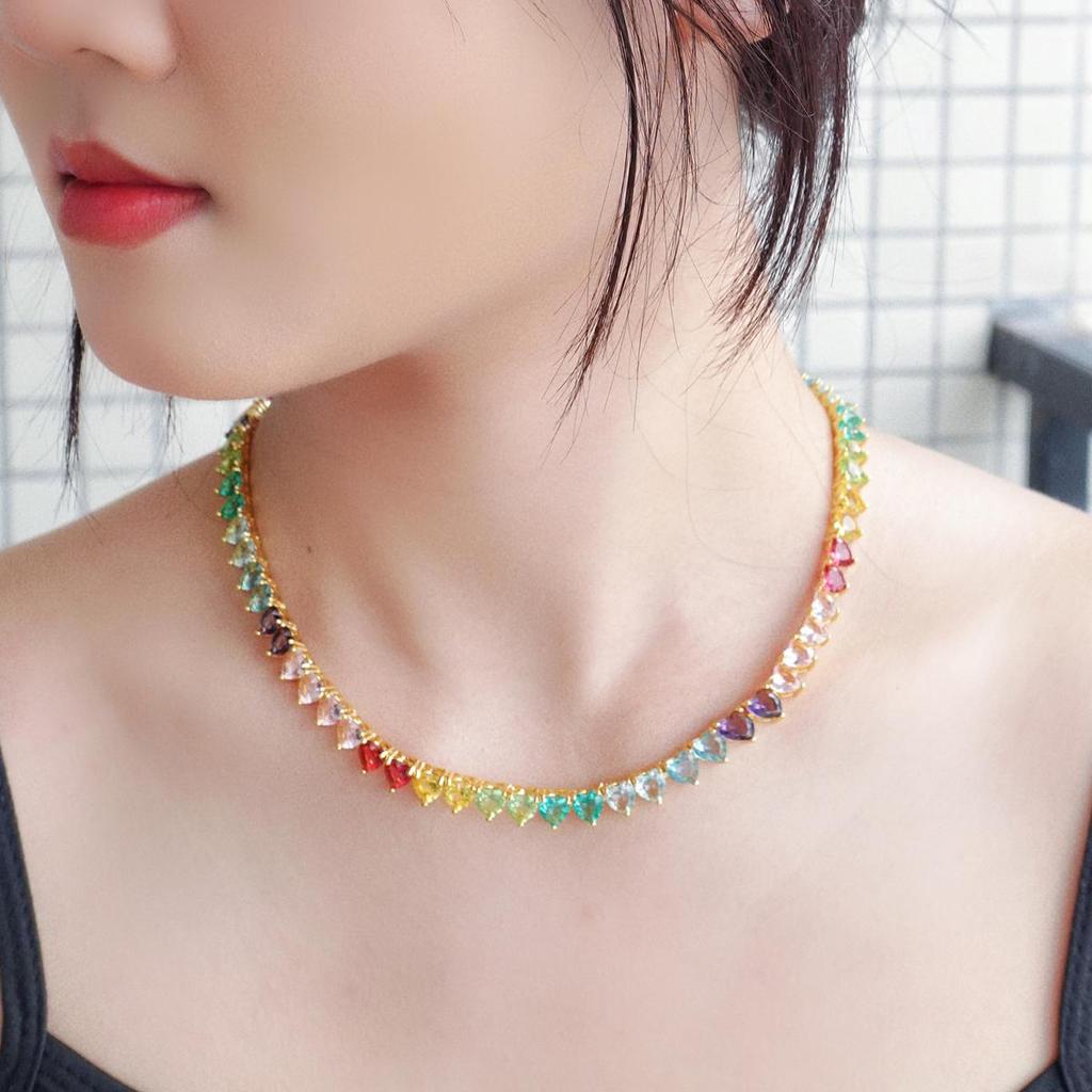 CMM Rainbow Color Love Cubic Zirconia Accessories High-End Necklace Fashion Jewelry Retro Wild Clavicle Chain for Women