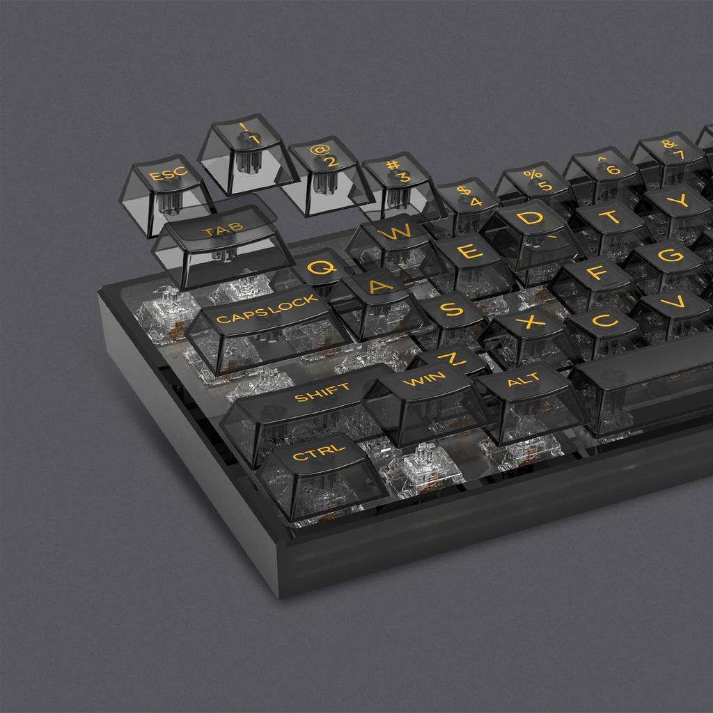 Womier Transparent Gaming Keycaps, 140 Keys, Cherry Profile, 60%, 65%, 75%, 100% for Cherry Gateron MX Switch Mechanical Keyboards (Black, Yellow)