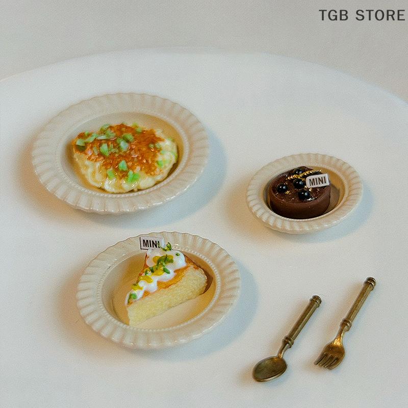 3Pcs Miniature Western Cuisine Plate Dollhouse Kitchen Simulation Food Plate DIY Mini Decoration Accessories For Toys