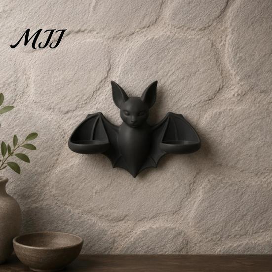 Spooky Wall Hanging Gothic Bat Candle Holder, 3D Printed Double Sconce Candlestick with Decorative for Room 2 Electronic Candles, Dark Style Halloween