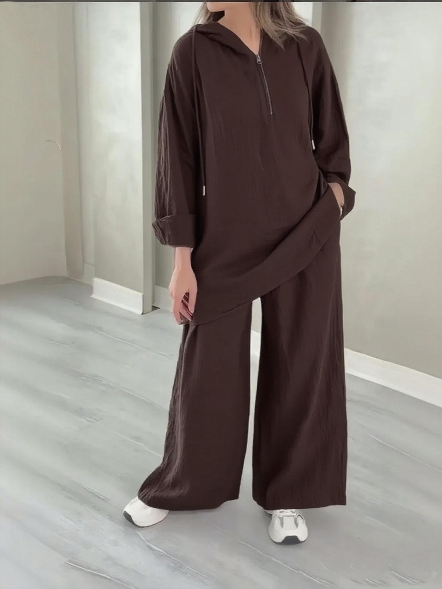 

Мужской повседневный худи с капюшоном на молнии до середины груди и комплект брюк-джоггеров широкого кроя темно-коричневого цвета 5XL