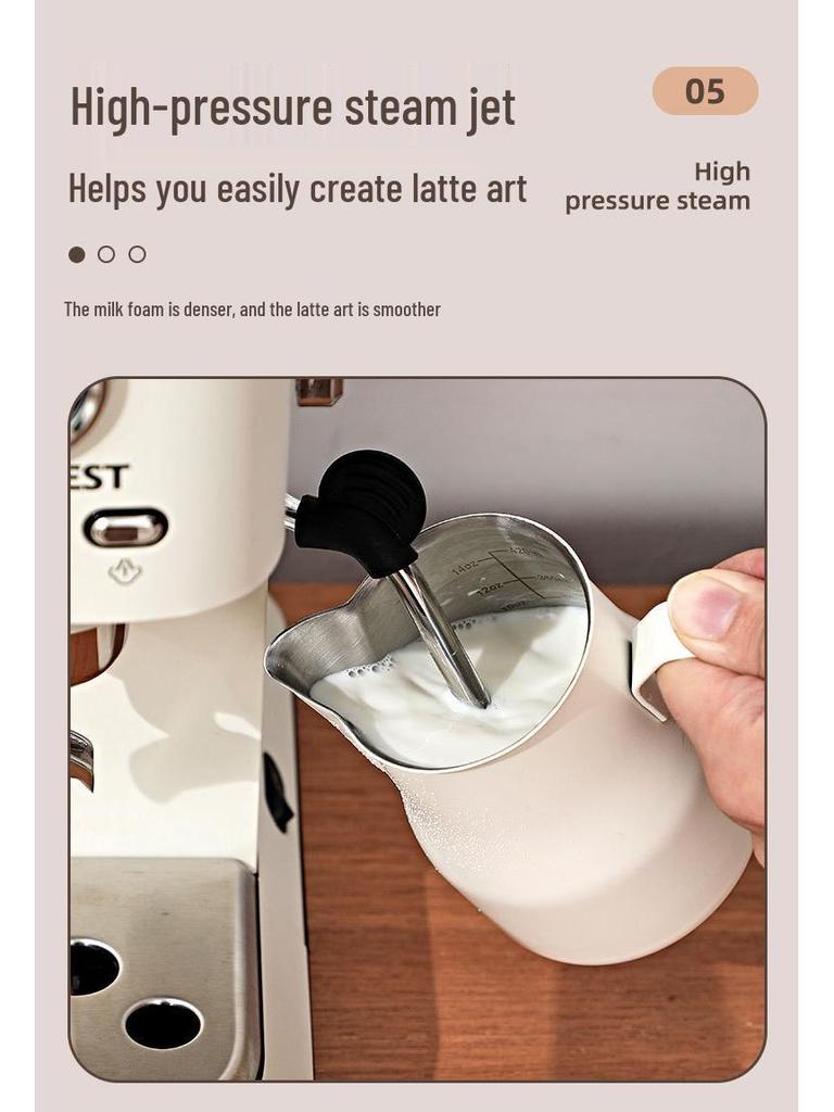 Italian Stainless Steel Semi-Automatic Espresso Machine with High-Pressure Extraction and Integrated Milk Frother