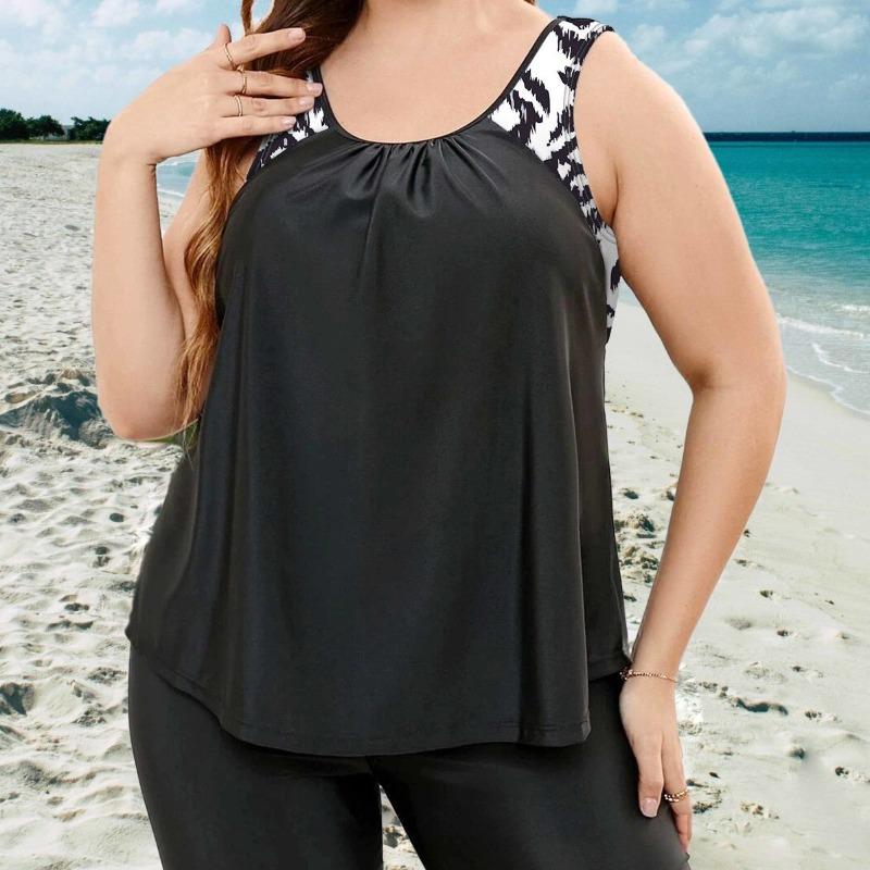 

Large size women s tankini blouse split five-point pants conservative and thin fat woman swimsuit 0XL