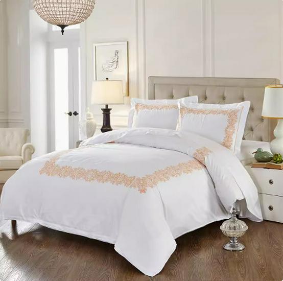 60s Embroidered All-Cotton Sateen Bedding Set - Four Pieces