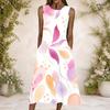 Women Plus Size Round Neck Sleeveless Printed A Line Long Dress With Side Pockets