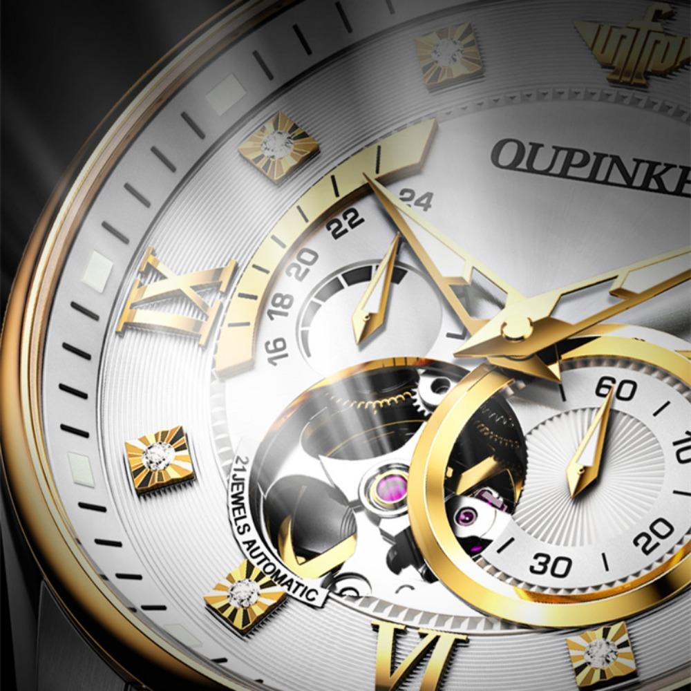 OUPINKE Herrenuhr Multifunktional Leuchtend Skelettiert Business Mechanisch High-End Uhr