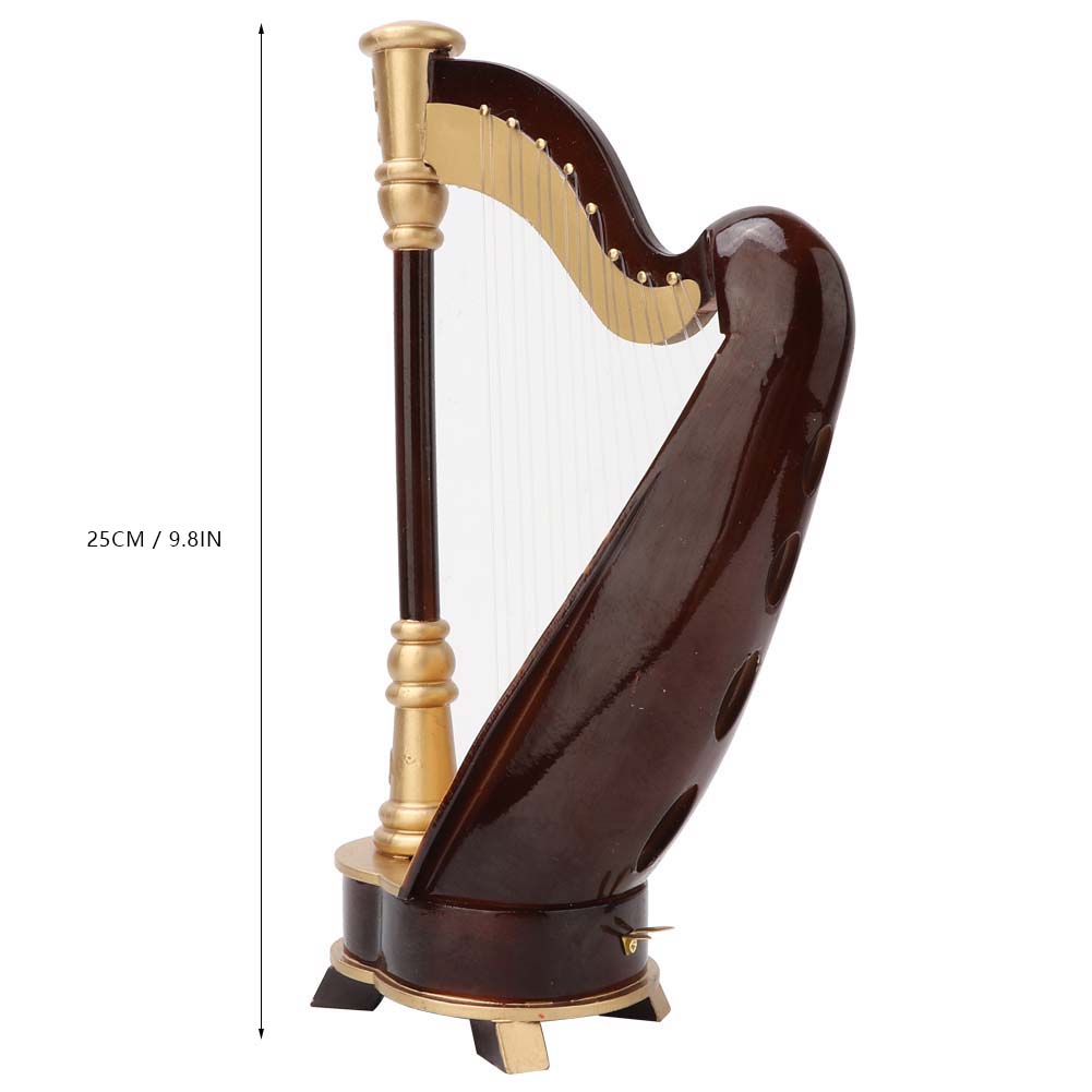 25cm Miniature Wooden Harp Model Musical Instrument Model Musical Gifts Home Decor Ornaments