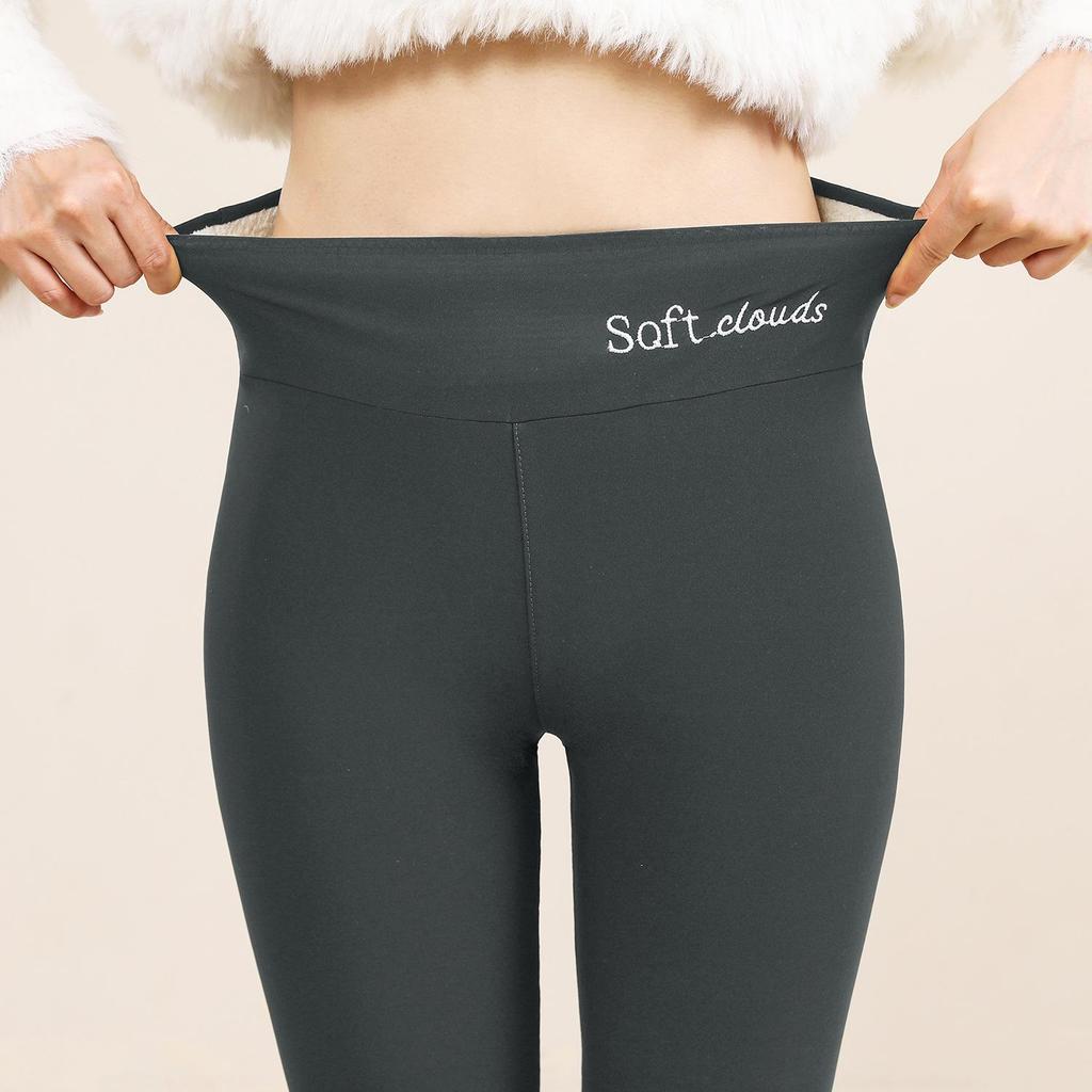 Women's High-Waisted Plus Velvet Lamb Fleece Leggings - Thickened, Plain, Warm, Autumn/Winter