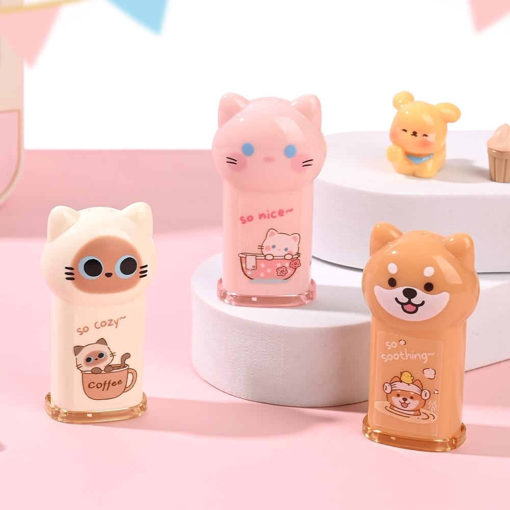 1/4pcs Cozy Cat Pencil Sharpener Mini Transparent Cartoon Kitties Manual Sharpeners Stationery School Kids Gift Reward