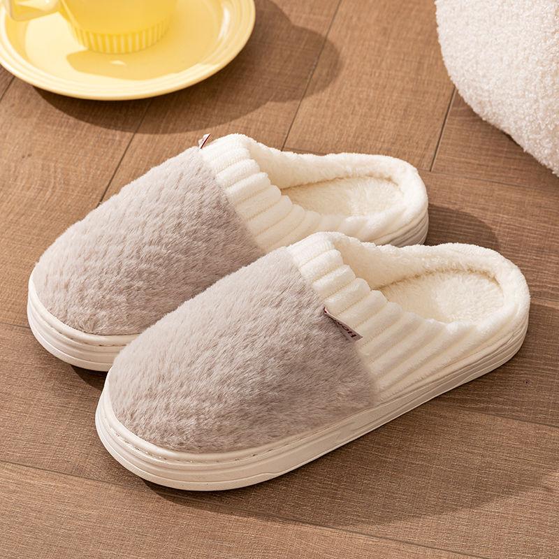 Winter non-slip thick-bottomed home cotton slippers couple home indoor warm soft-bottomed wear-resistant plush slippers