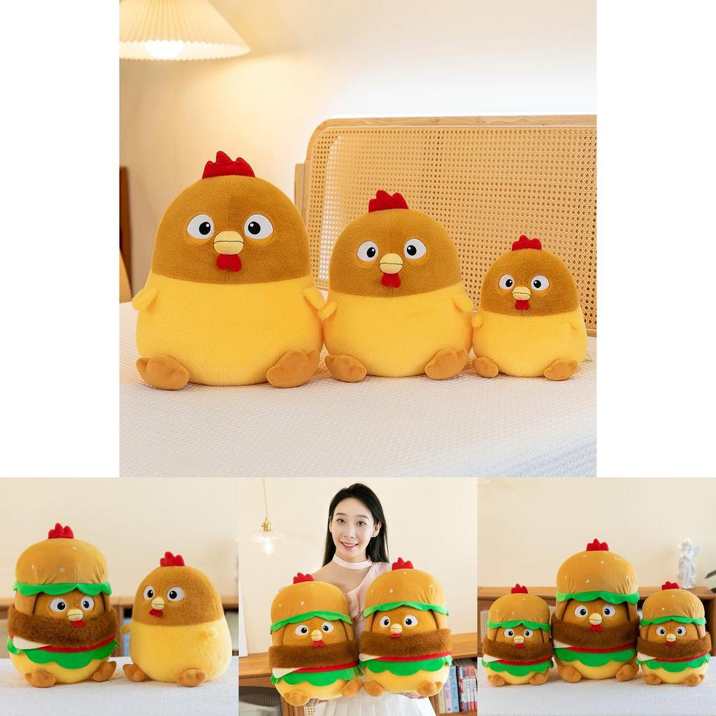 Adorable Hamburger Chicken Plush Toy Cute Yellow Chicken Doll With Soft Filling