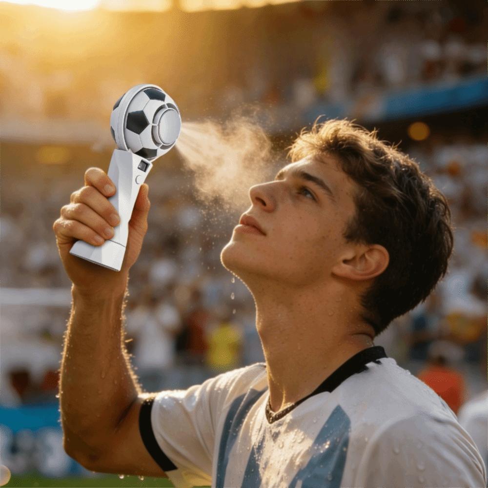 Kreativer Mini-Fußball-Kühl-Elektrolüfter, Hochgeschwindigkeits-Wiederaufladbarer Handventilator, 5 Stufen, LED-Anzeige, Fußball-Design-Lüfter, Outdoor
