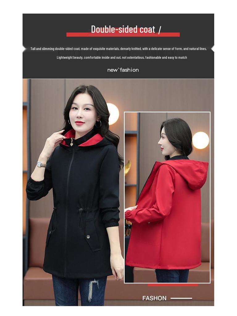 2025 Neuer Damen-Midilanger Schlank machender Trenchcoat, Bauchbedeckend, Beidseitig tragbar, Kurze Jacke